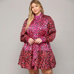 FATE Mixed Animal print Button Down Red and Pink Dress, NWT! Size 2X